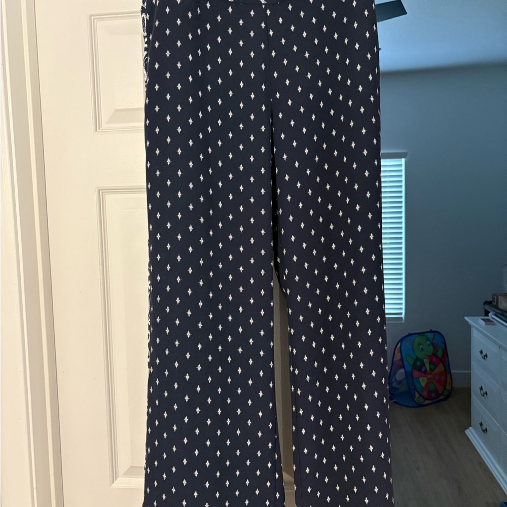 CAbi Dark Blue and White Geometric Trousers